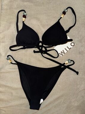 Willow Black Beaded Triangle String Bikini